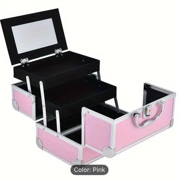 Pink Makeup Train Case with Silver Accents